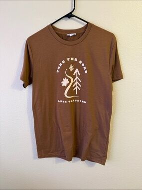 LuLaRoe Brown Short Sleeve Graphic Tee with White Print
